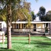 File di bungalow con giardino.