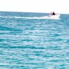 Barca a motore su mare blu.
